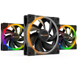 be quiet! Light Wings PWM Addressable RGB Fan Pack, 120mm, 1700RPM, 4-Pin PWM Fan & 3-Pin ARGB Connectors, Black Frame, Black Blades, ARGB Lighting on Front & Rear, Addressable RGB Hub Included