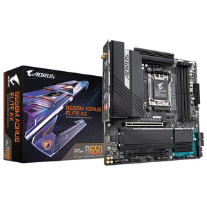 Gigabyte B650M AORUS ELITE AX AMD AM5 Socket Motherboard, Micro-ATX, 4x DDR5 Slots, 2x M.2 Sockets, 2x USB-C Port, Fitted I/O Shield, 2.5GbE LAN, Wi-Fi 6E, 1x DisplayPort / 1x HDMI Port