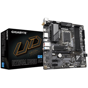 Gigabyte B760M DS3H AX Ultra Durable Intel 1700 Socket Motherboard, Micro-ATX, 4x DDR5 Slots, 2x M.2 Sockets, 1x USB-C Port, 2.5GbE LAN, Wi-Fi 6E, 2x DisplayPorts / 1x HDMI Port