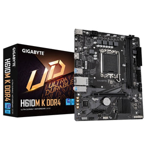 Gigabyte H610M K DDR4 Ultra Durable Intel 1700 Socket Motherboard, Micro-ATX, 2x DDR4 Slots, 1x M.2 Socket, GbE LAN, 1x HDMI Port