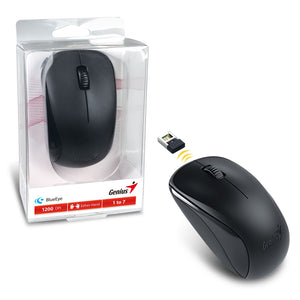 Genius NX-7000 Wireless Mouse, 2.4 GHz with USB Pico Receiver, Adjustable DPI levels up to 1200 DPI, 3 Button with Scroll Wheel, Ambidextrous Design, Black